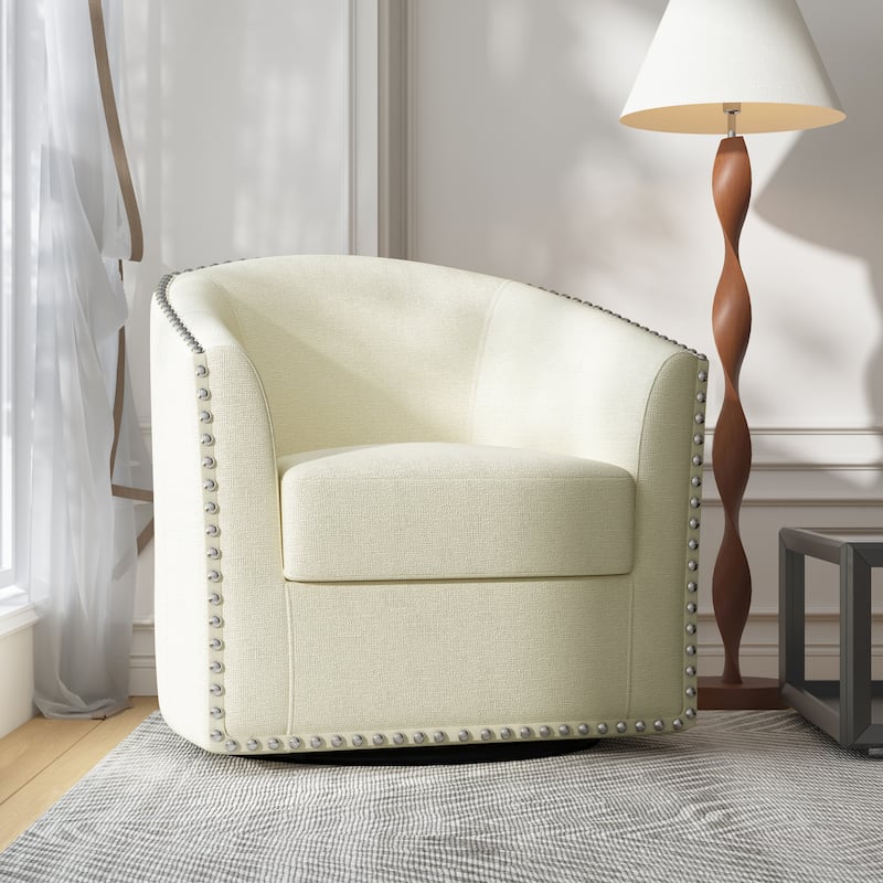 Modern Swivel Barrel Chair with Nailhead Trim