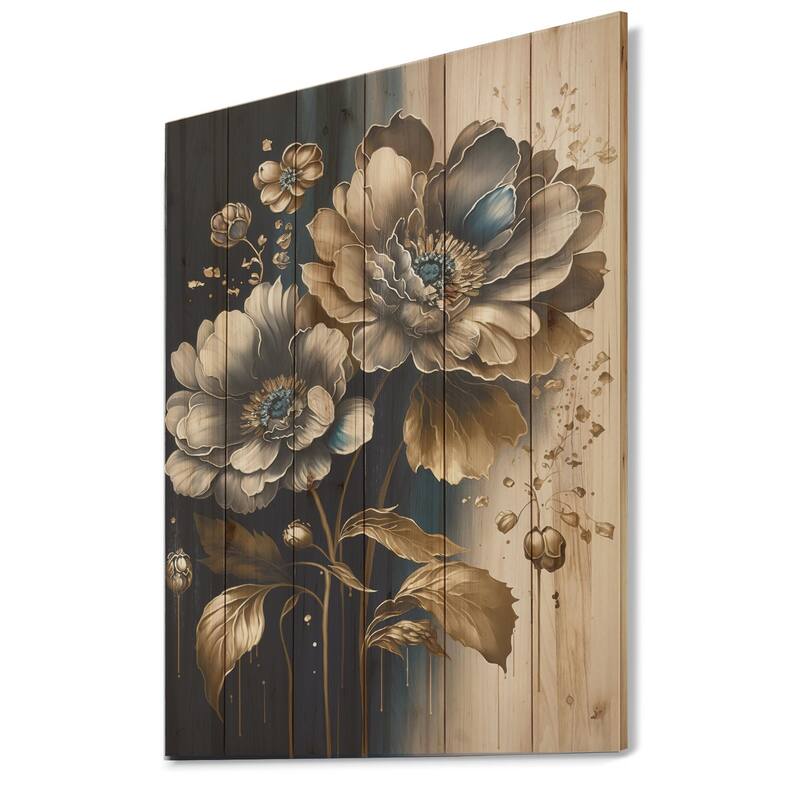 Designart 'Blue And Gold Zinnia Flowers I' Floral Zinnia Wood Wall Art ...