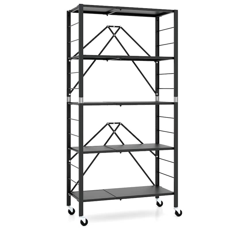 Gymax 5-Tier Foldable Storage Shelf w/ Wheels Adjustable Shelves Metal