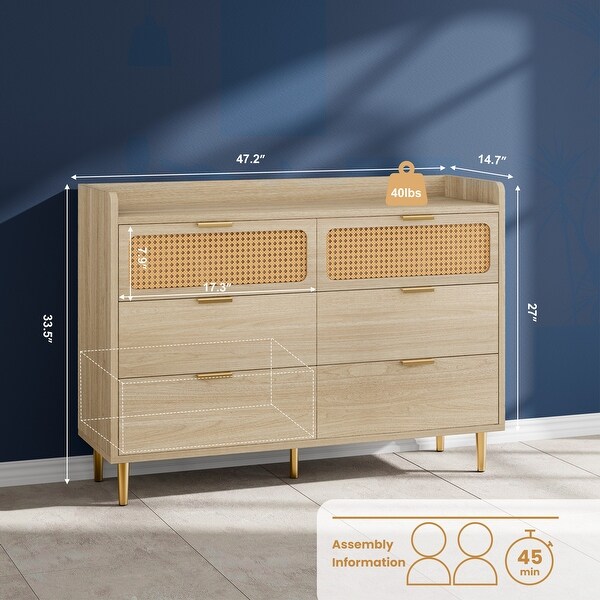 6 Drawer Rattan Dresser Narrow Wicker Chest of Drawer with Railed Edge On Sale Bed Bath Beyond 42337879