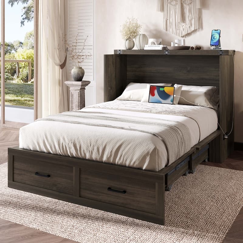Modern Murphy Bed Cabinet Bed with Drawer Charging Station