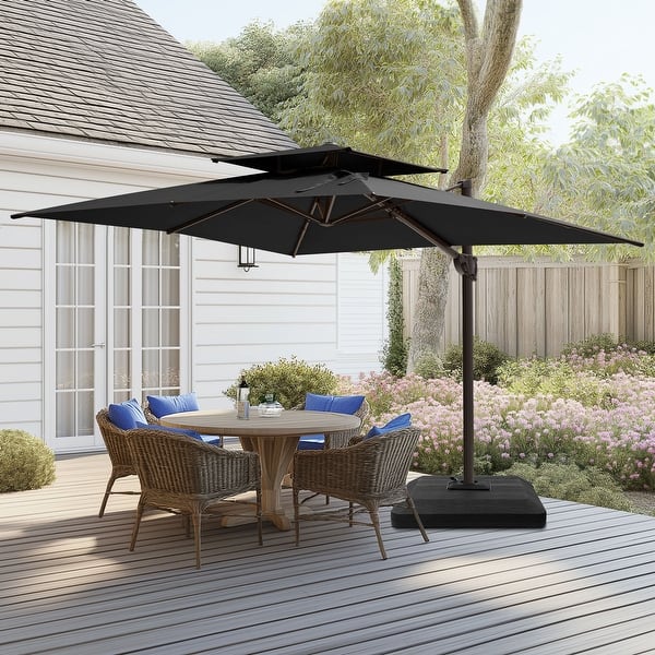 dual patio umbrella Kingdom Double-sided Patio with Base Navy Blue Set includes one patio cantilever umbrella and one base Umbrella 14ft Patio Umbrella Double Sided