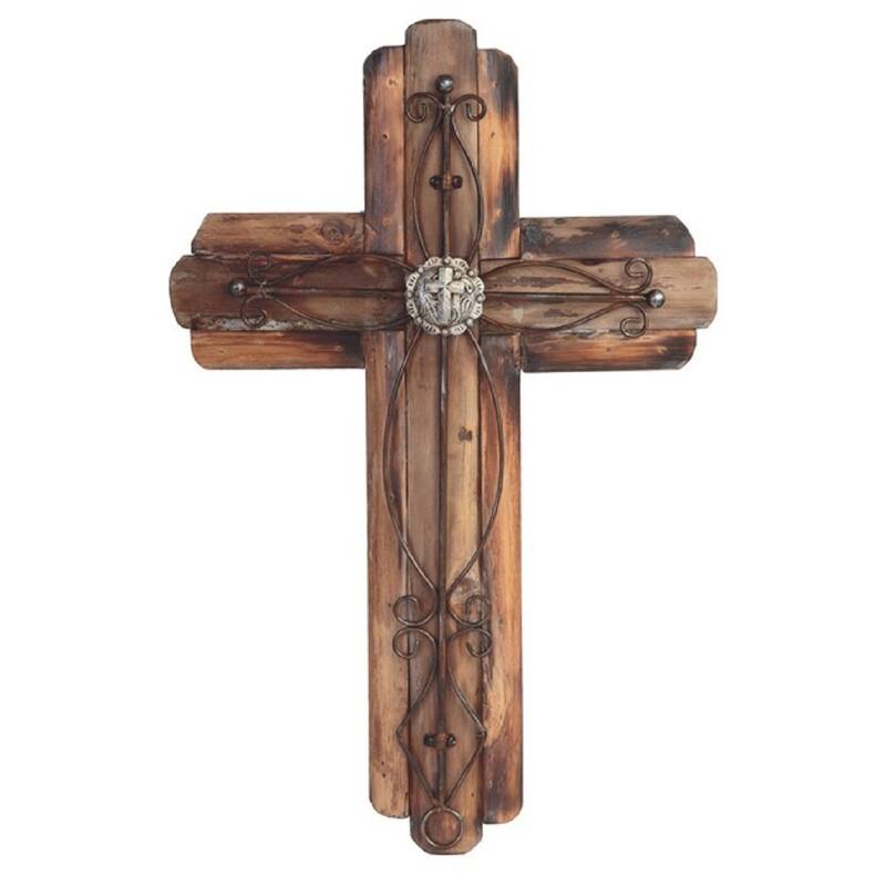 Q-Max 20"H Decorative Wood Cross Religious Statue Wall Decoration Figurine