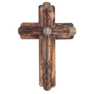 Q-Max 20"H Decorative Wood Cross Religious Statue Wall Decoration Figurine