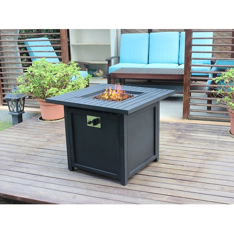 Moda Furnishings Upland 28 inch Slat Top Gas Fire Pit Table