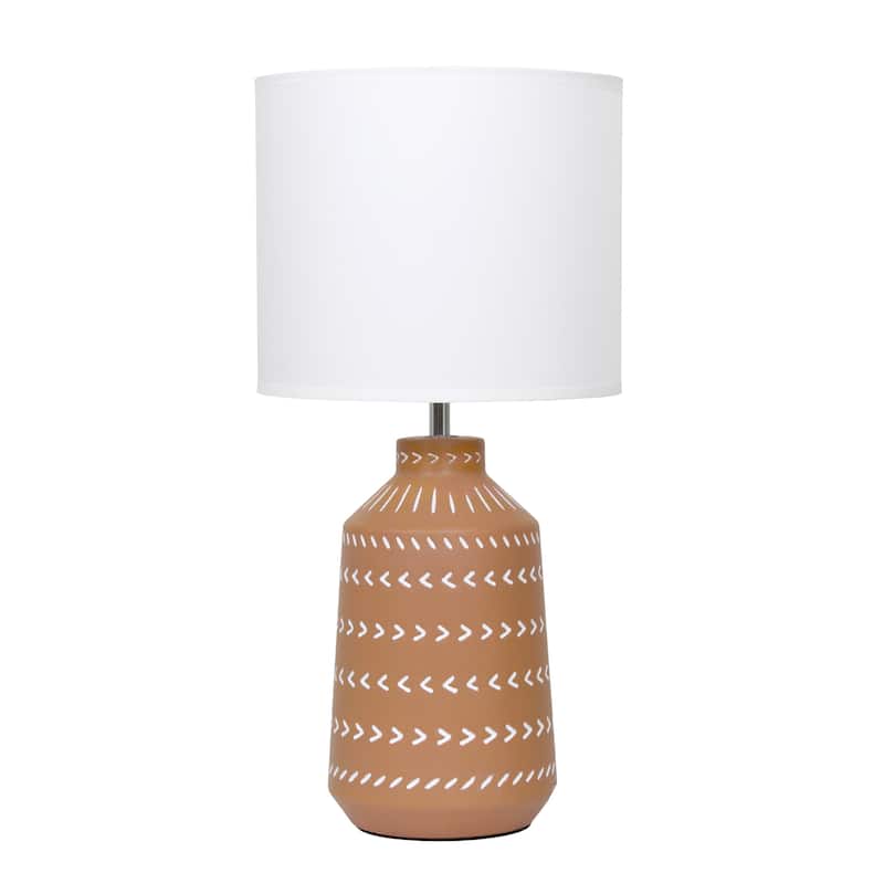 Patterned Ceramic Table Lamp with Fabric Drum Shade Modern Boho Style Multiple Colors - 8.27” x 8.27” x 17.00” - Terracotta