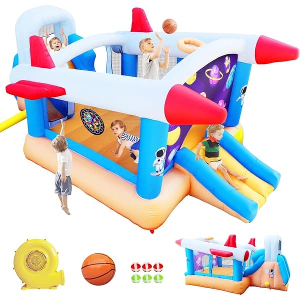 slide 2 of 7, 6 in 1 Inflatable Bounce Rocket House,187 * 122 * 81”-Inflatable Bouncer Teens