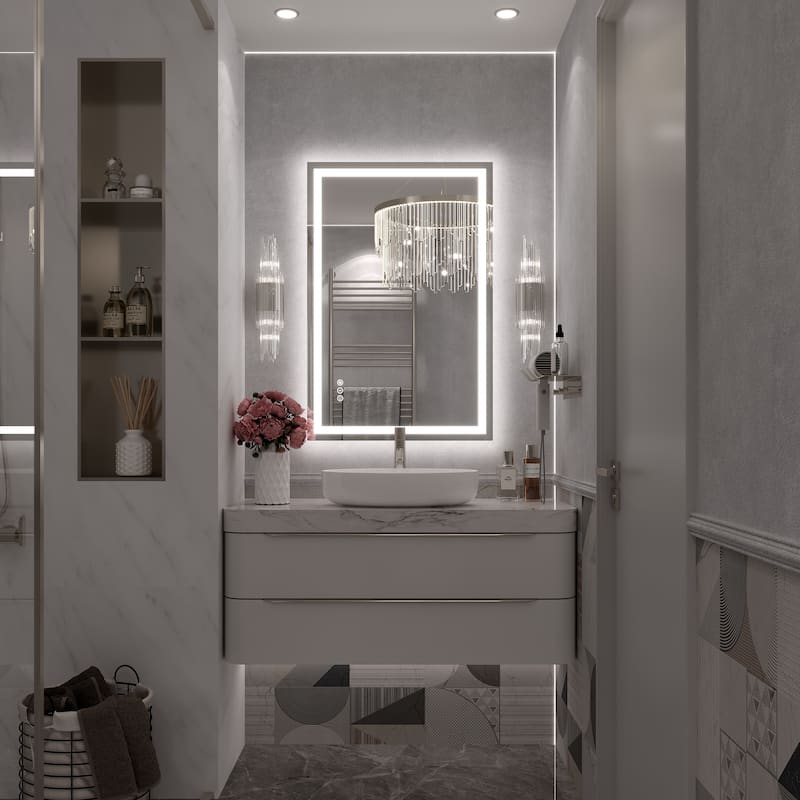 Large LED Bathroom Mirror with UL Listed, Front and Backlit, Anti-Fog