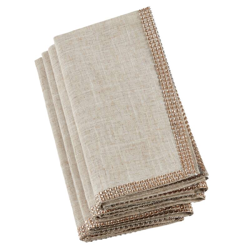 Jeweled Studded Border Napkin - Set of 4 pcs - Champagne - Set of 4