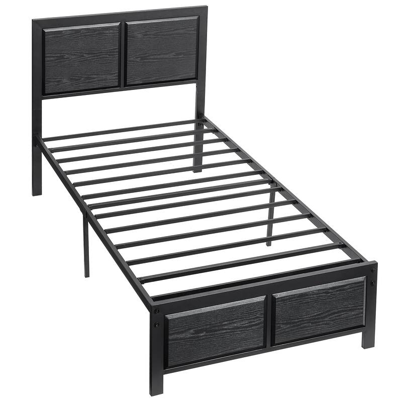 VECELO Platform Bed Frame with Wooden Headboard, Heavy Duty Steel Slats Support, No Box Spring Needed