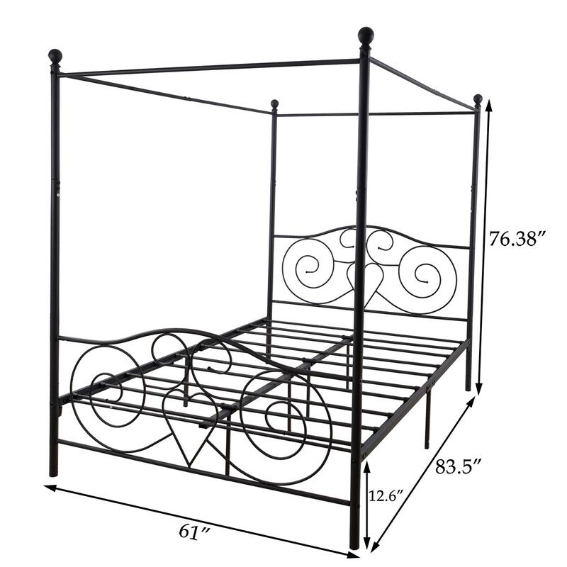 Canopy Metal Bed Frame with Vintage Style Headboard & Footboard ，Easy DIY Assembly All Parts Included