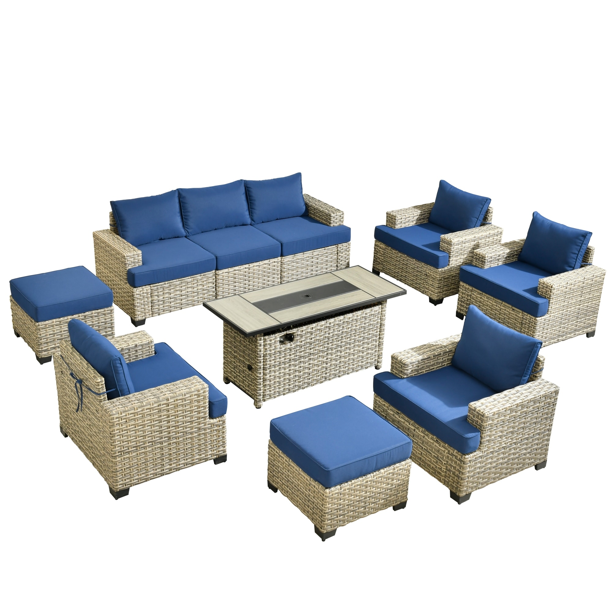 XIZZI 10-piece Patio Wicker Furniture Conversation Set with Fire Pit Table
