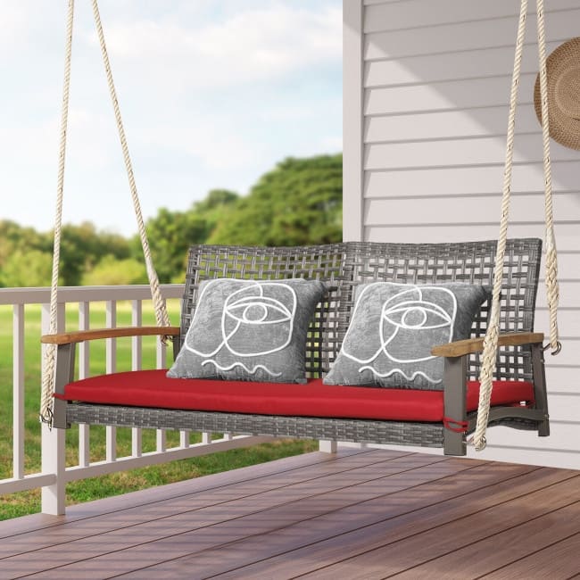 2-Person Patio Wicker Hanging Swing Chair - 55" x 27" x 21.5" (L x W x H)