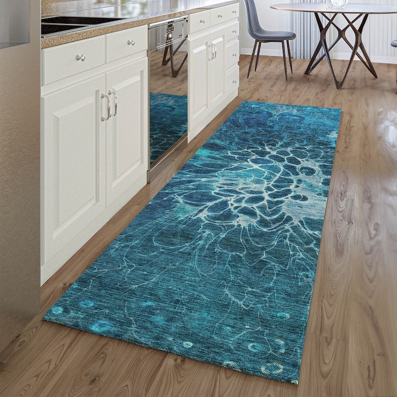 Premium Washable Super Soft Modern Floral Mayfield Rug - Navy - 2' 3" x 7' 6" - Runner