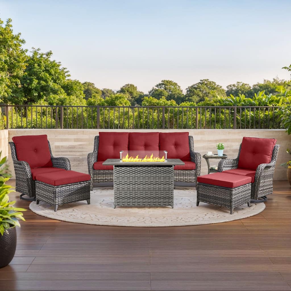 Fire Pit Table with Glider Chairs Sofa Chairs Table Grey-Red - Grey