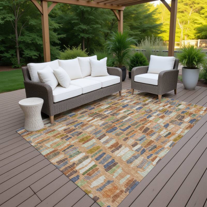 Machine Washable Indoor/ Outdoor Modern Mosaic Chantille Rug