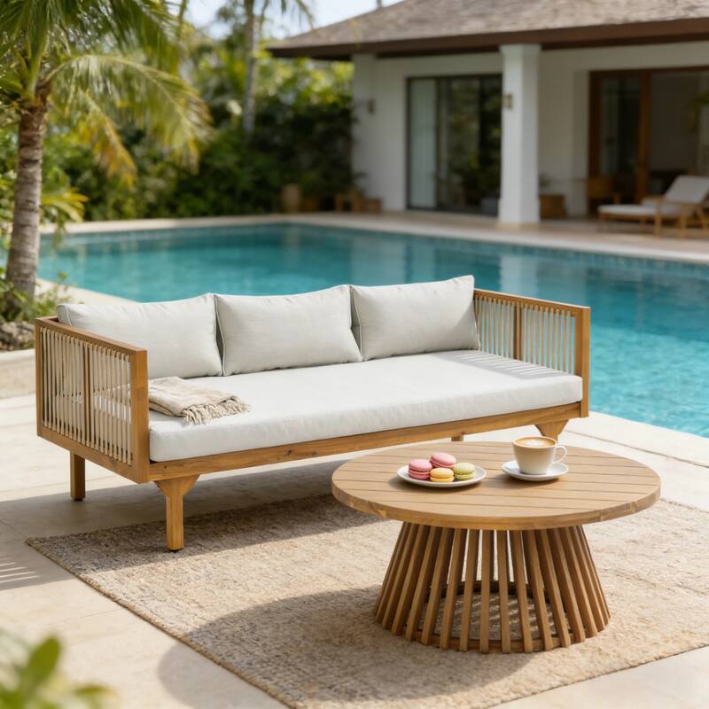 Christopher Knight Home - Acacia Wood Outdoor Patio Sofa with Rope Design