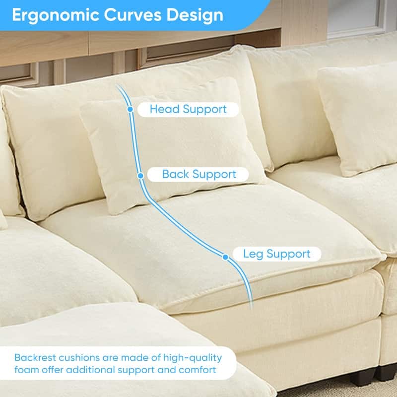 Modern 118'' U-Shaped Modular Sectional Sofa with 2 Ottomans, 5-Seat Cloud Couch, Modern Chenille Sofa Sleeper Deep Seat Couches