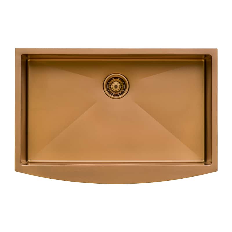 Ruvati 30-inch Apron-Front Farmhouse Kitchen Sink - Copper Tone Matte Bronze Stainless Steel Single Bowl - RVH9660CP - 8' x 11'