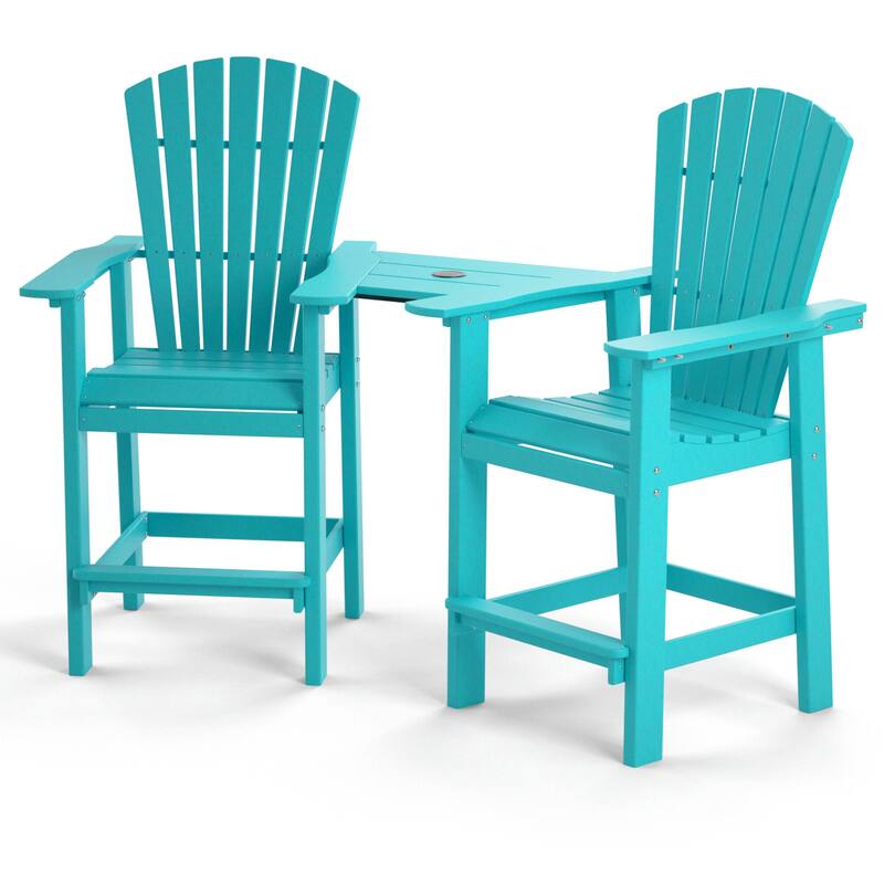 Patio Bar Stools Adirondack Arm Chairs Set of 2, 3 colors - Lake Blue