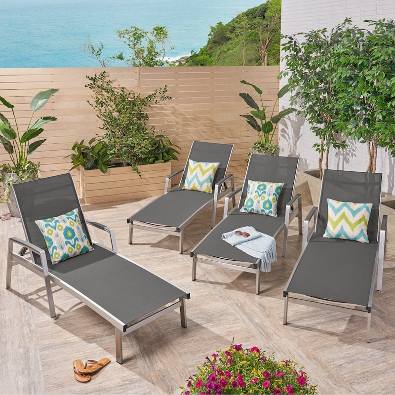 Oxton Outdoor Aluminum Chaise Lounge (Set of 4) by Christopher Knight Home