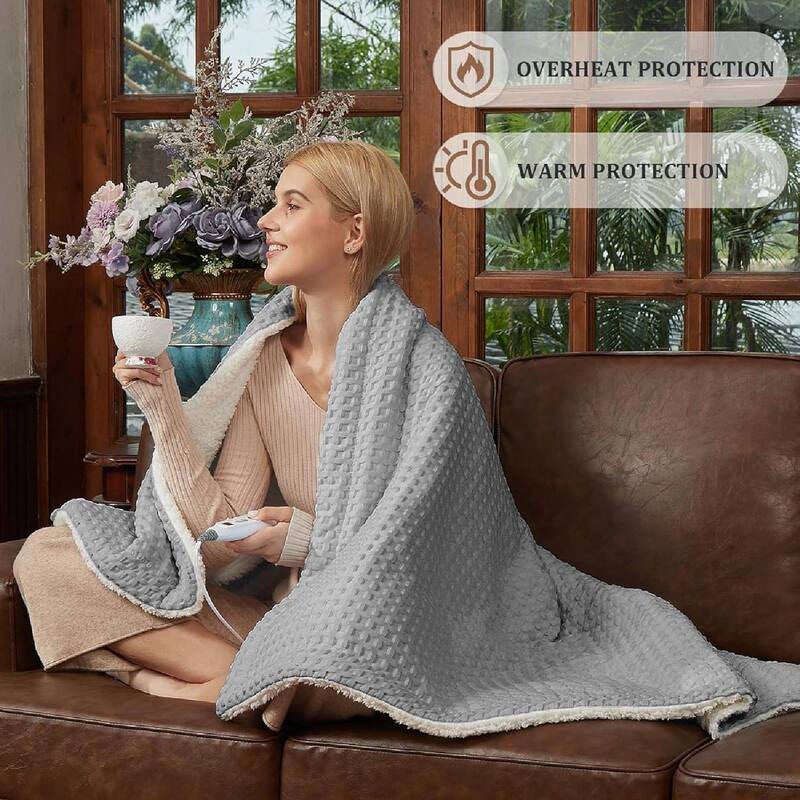 Heated Electric Blanket with LCD Dual Controller, Grey