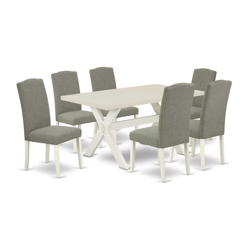 HomeStock 7-Pc Rectangle Natural Oak Finish Solid Wood Top Dining Table with 6-Chairs