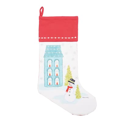 Aqua House & Snowman Printed & Embellished Christmas Stocking