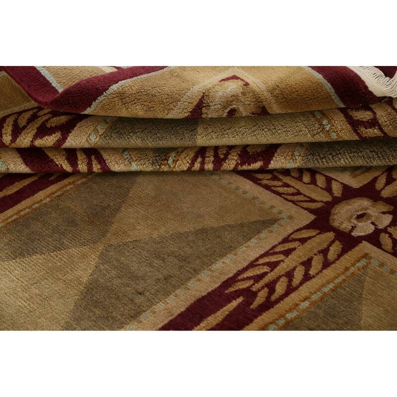 Geometric Vegetable Dye Nepalese Oriental Area Rug Wool Hand-knotted - 8'4" x 10'3"