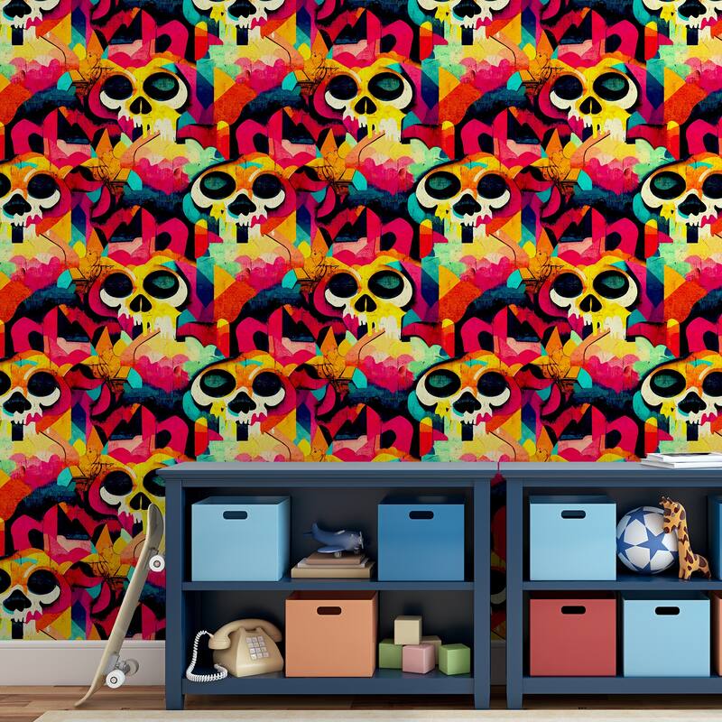 Skull Graffiti Multicoloured Wallpaper