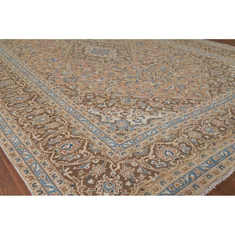 Traditional Mashad Vintage Persian Rug Handmade Orange Wool Carpet - 9'4" x 13'3"