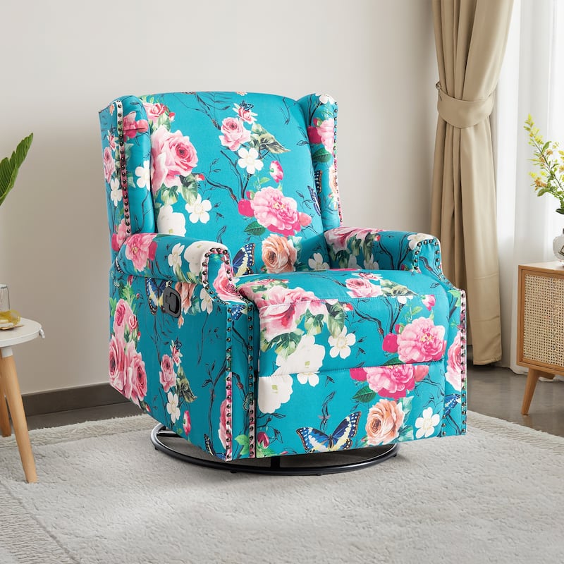 UIXE Roderich Farmhouse Floral Print Swivel Rocker Push Back Recliner