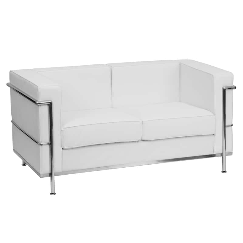 Contemporary LeatherSoft Loveseat with Double Bar Encasing Frame