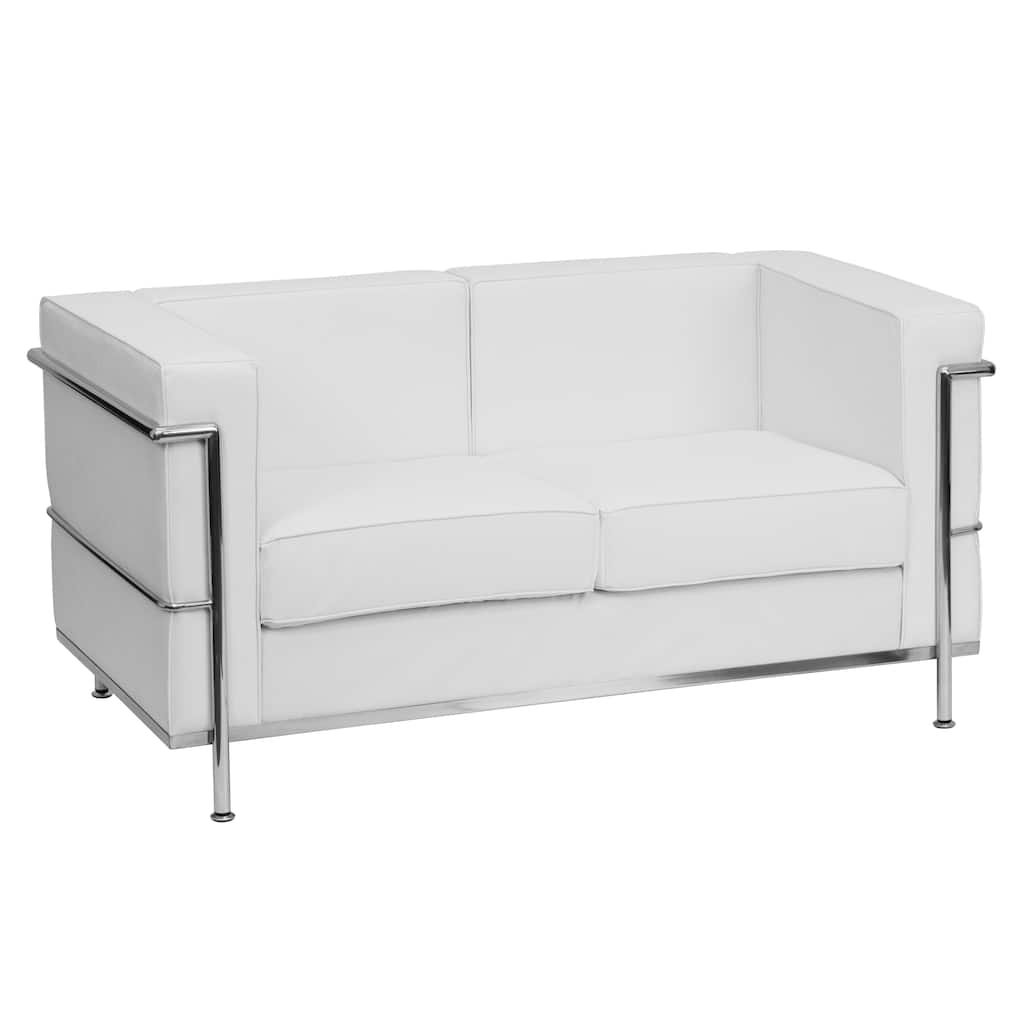 Contemporary LeatherSoft Loveseat with Double Bar Encasing Frame