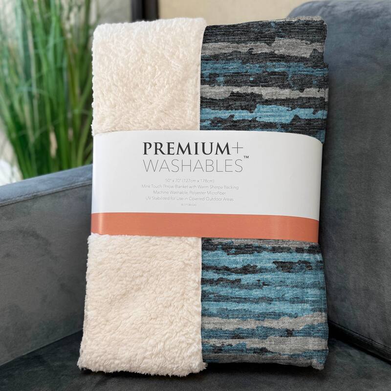 Premium Machine Washable ASB75 Ombre Stripes Sherpa Throw Blanket