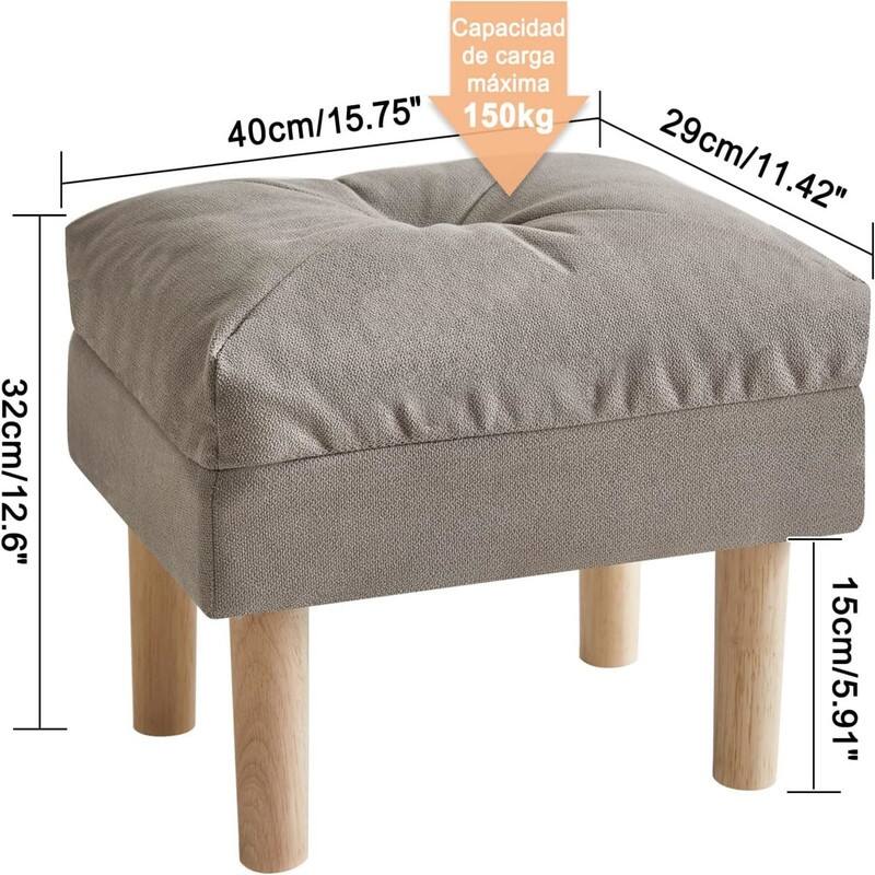 15.75" Small Ottoman Wood Legs Gray