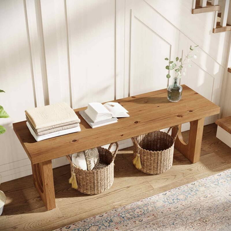 43 Inch Solid Wood Entryway Shoe Bench for Living Room / Bedroom / Hallway / Mudroom - 43.31" L x 13.78" W x 17.72" H