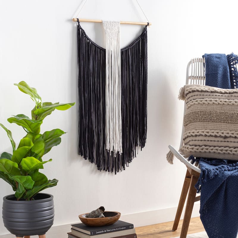 Artistic Weavers Caio Dark Blue Long Fringe Wall Hanging - 31"H x 22"W - 31"H x 22"W - Dark Blue