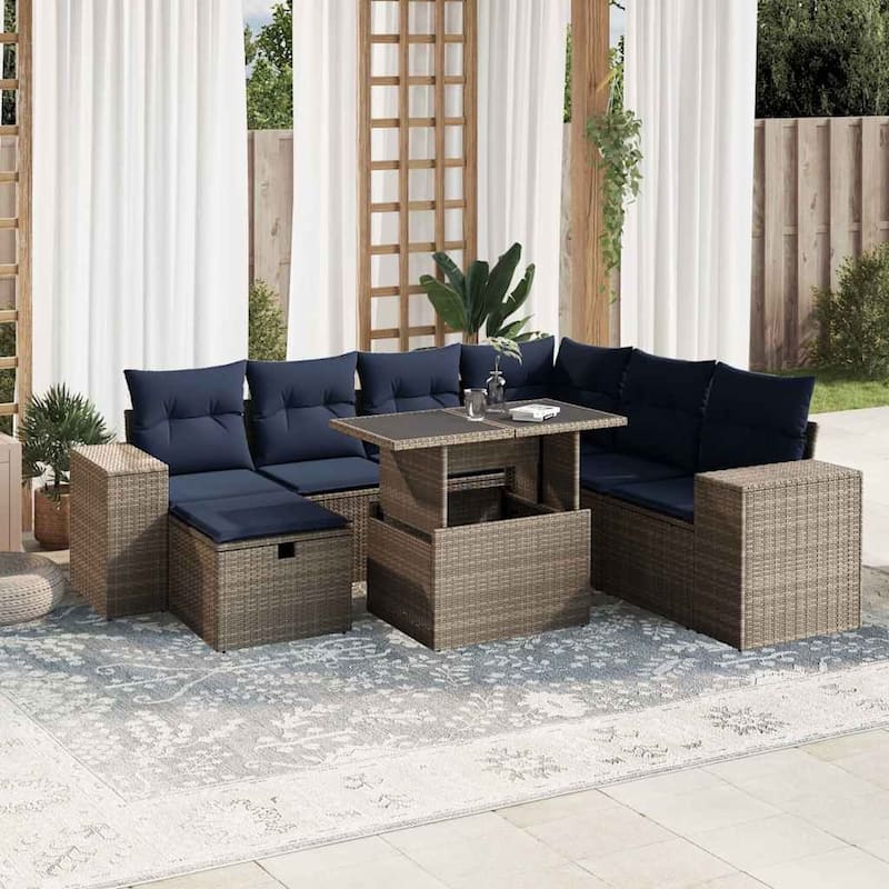 vidaXL Patio Sofa Set with Cushions Sectional Couches 8 Piece Poly Rattan - 24.4 x 24.4 x 27.2 - Grey