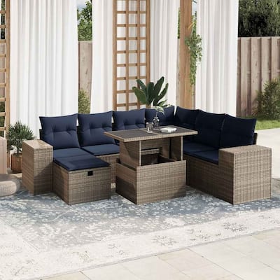vidaXL Patio Sofa Set with Cushions Sectional Couches 8 Piece Poly Rattan - 24.4 x 24.4 x 27.2