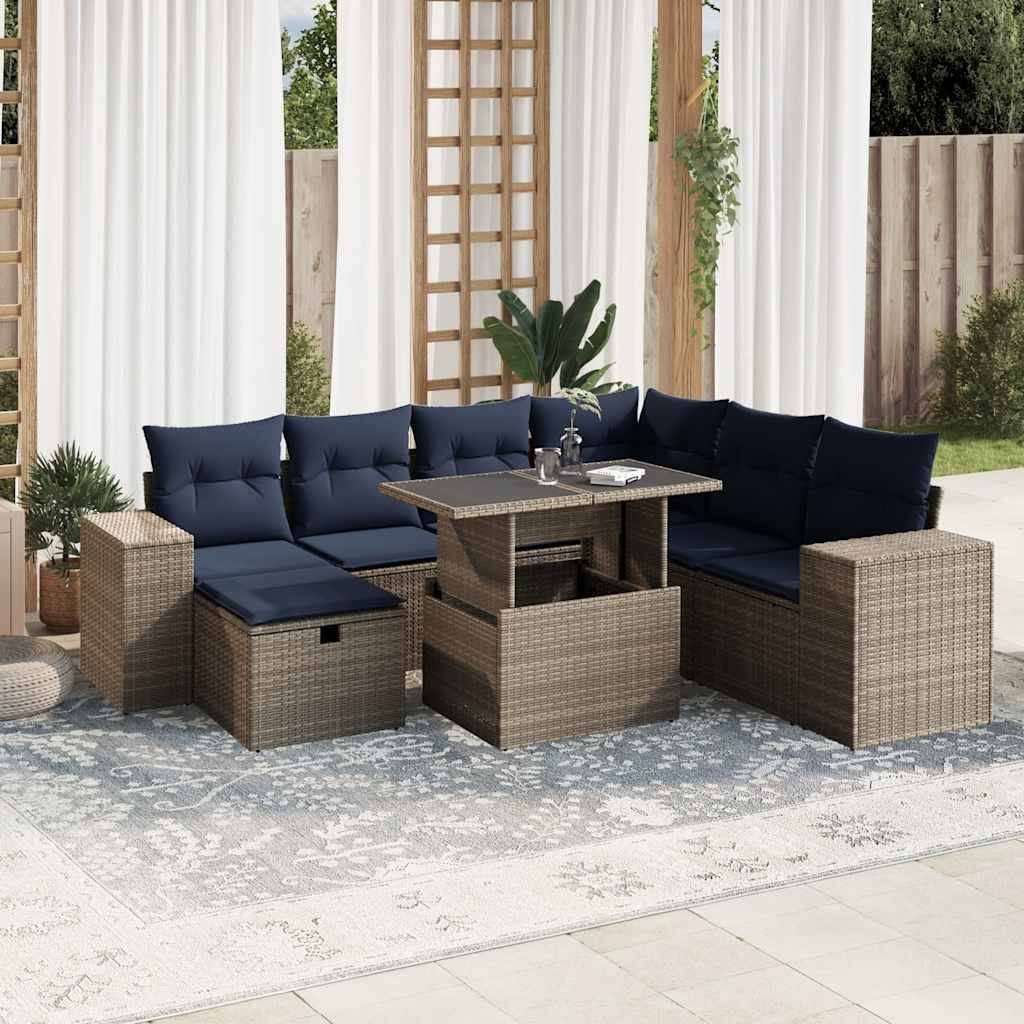 vidaXL Patio Sofa Set with Cushions Sectional Couches 8 Piece Poly Rattan - 24.4 x 24.4 x 27.2