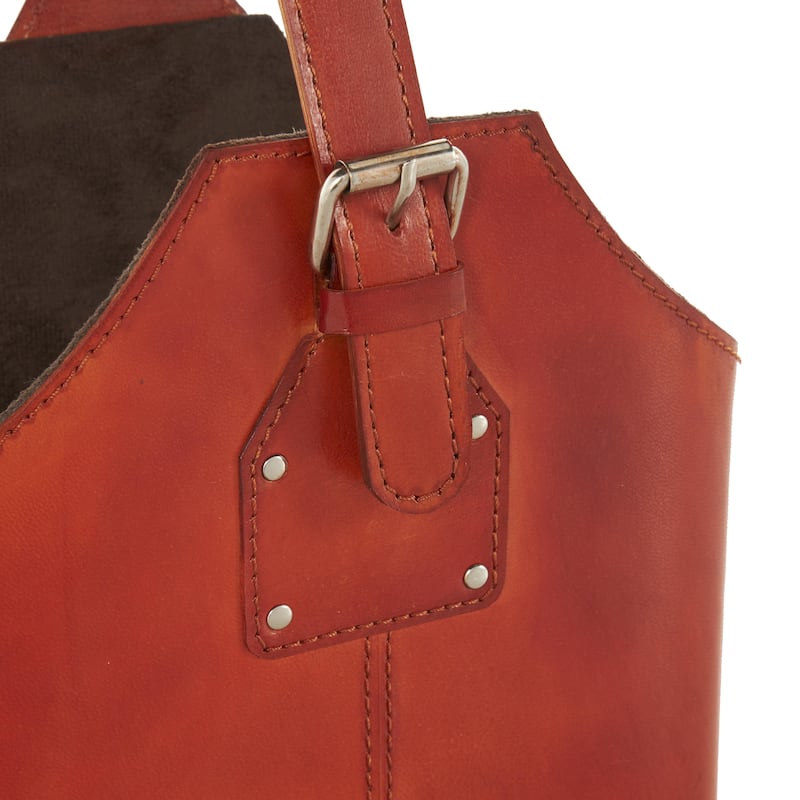 Leather Handmade 2 Bottle Wine Holder with Carrying Handle - Brown - Roche River Decor