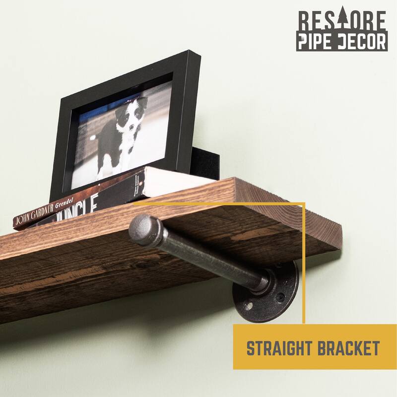 Restore Wood 24 in. Wall Shelf Straight Steel Pipe Brackets, Set of 2