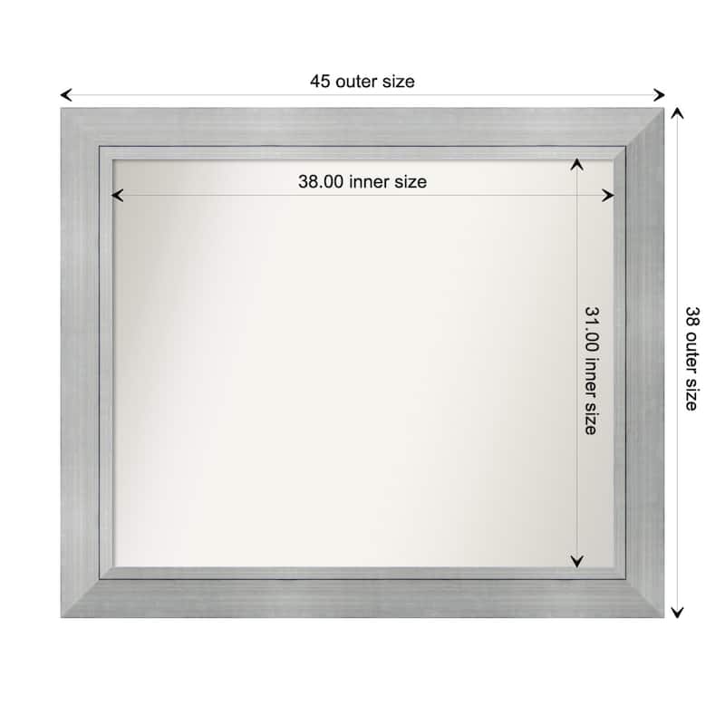 Romano Silver Framed Non-Beveled Custom Wall Mirror, Bathroom Vanity Mirror - Outer Size: 45.25 x 38.25