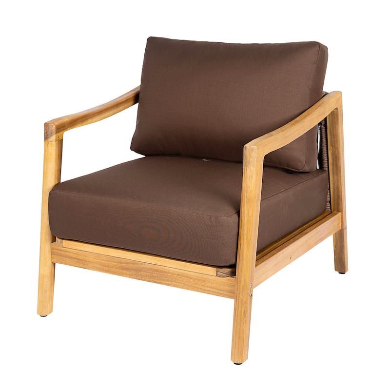 Christopher Knight Home - Outdoor Acacia Wood Club Chair with Rope Back and Water-Repellent Cushions