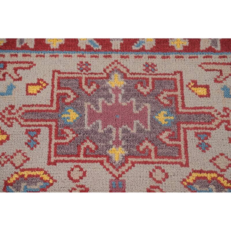Geometric Grey Kazak Oriental Runner Rug Handmade Wool Carpet - 2'6"x 8'2"