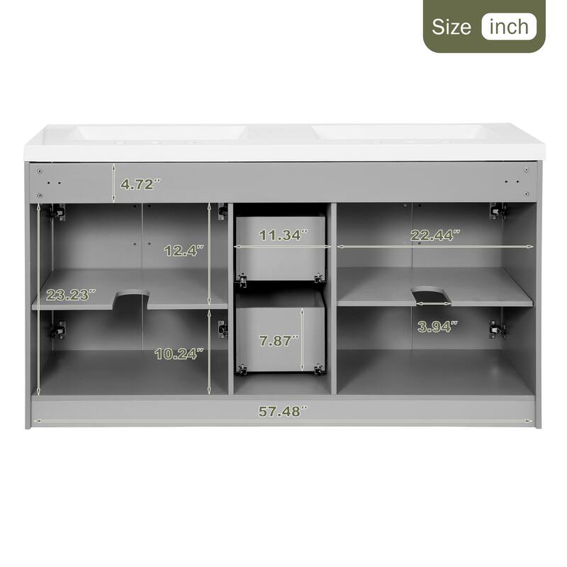 59" Double Sink Bathroom Vanity with SMC Top, Solid Wood Frame & Soft Close Doors, Gray Storage Cabinet