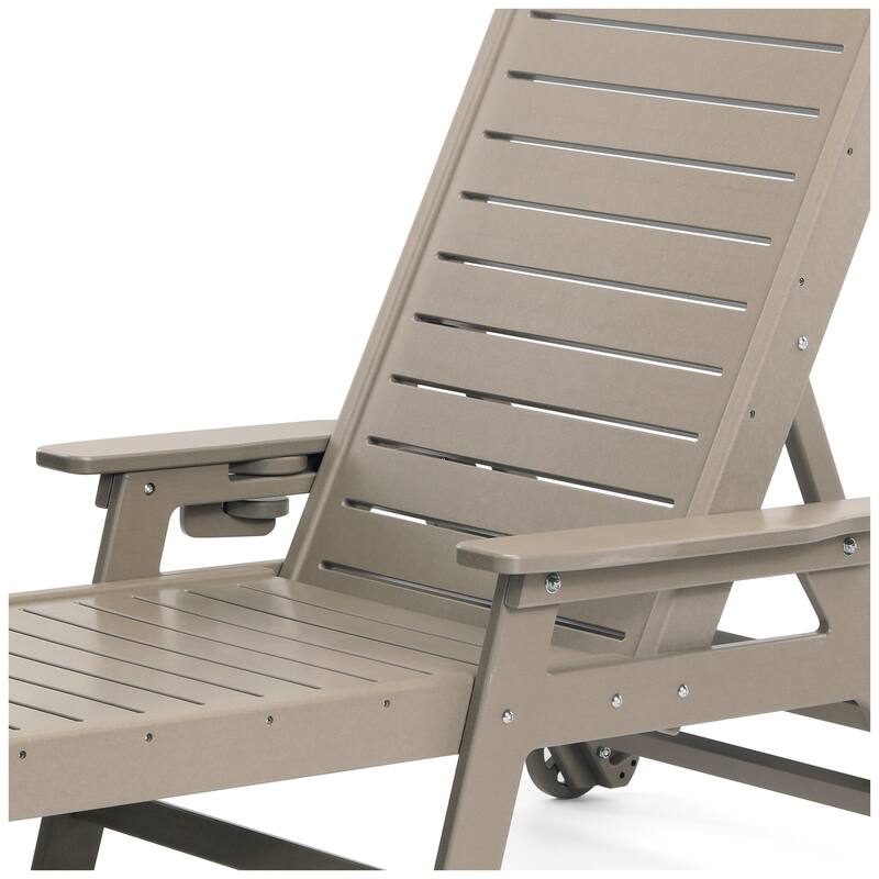 Brighton Outdoor Poly Reclining Chaise Lounge with Wheels & Cup Holder