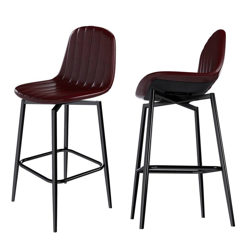 Modern Bar Stools with Swivel Mechanism, PU Padded Seats with Back Support & Metal Legs (Set of 2)