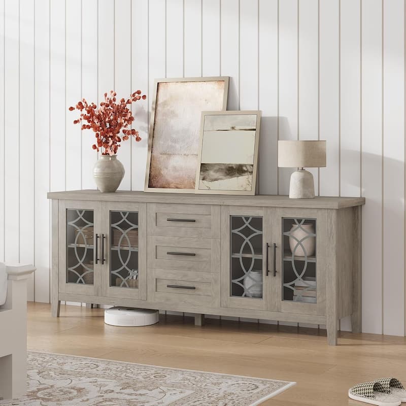 Mid Century TV Stand for 70 Inch, Entertainment Center with Glass Door